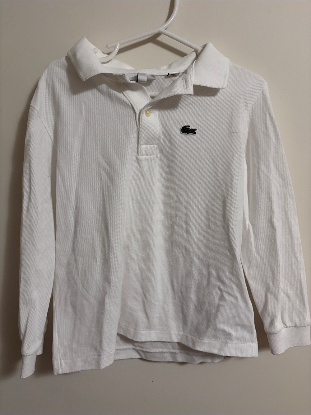 Lacoste Kids White Long Sleeve Polo with Green Crocodile Logo